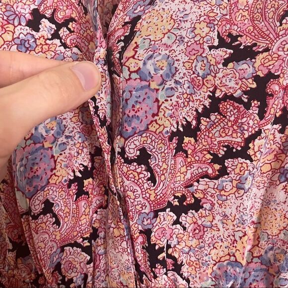ASO TVD Lil | Anthropologie Pink Paisley 100% Silk Short Sleeve Dress - Picture 8 of 11